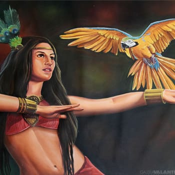 Indígena con Guacamaya